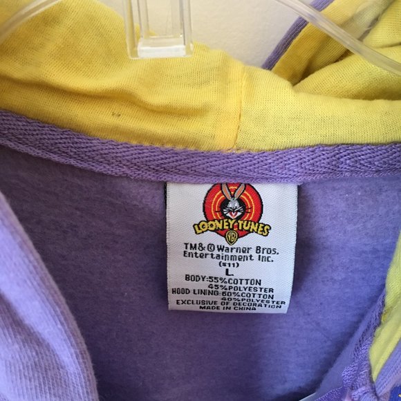 Cabela's Girls Hoodie Tweety Bird Bait & Tackle Warner Bros Purple MSRP $34.99 - Picture 5 of 8